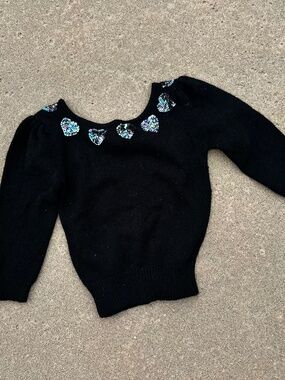 80s vintage iridescent heart sweater 3/4 length sleeves